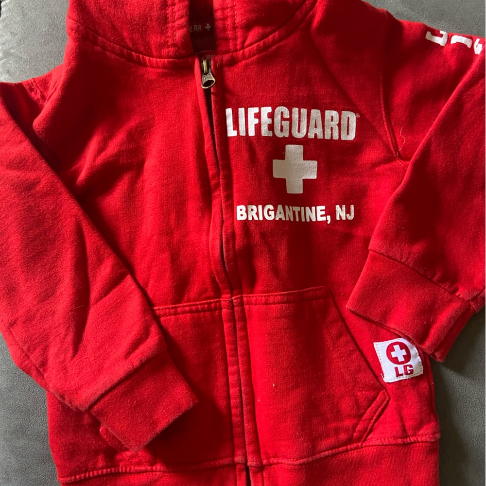 Kids Lifeguard Brigantine, NJ Red Hoodie Sweatshirt XS (size 4/5).